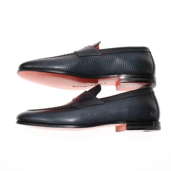 Santoni NWB Door Loafers Size 7.5 US 8.5 in Blue Leather Made in Italy - Picture 6 of 11